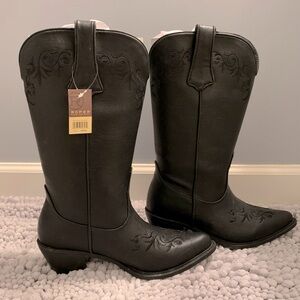 Roper Women’s Tonal Embroidered Floral Black Boots Size 7.5
